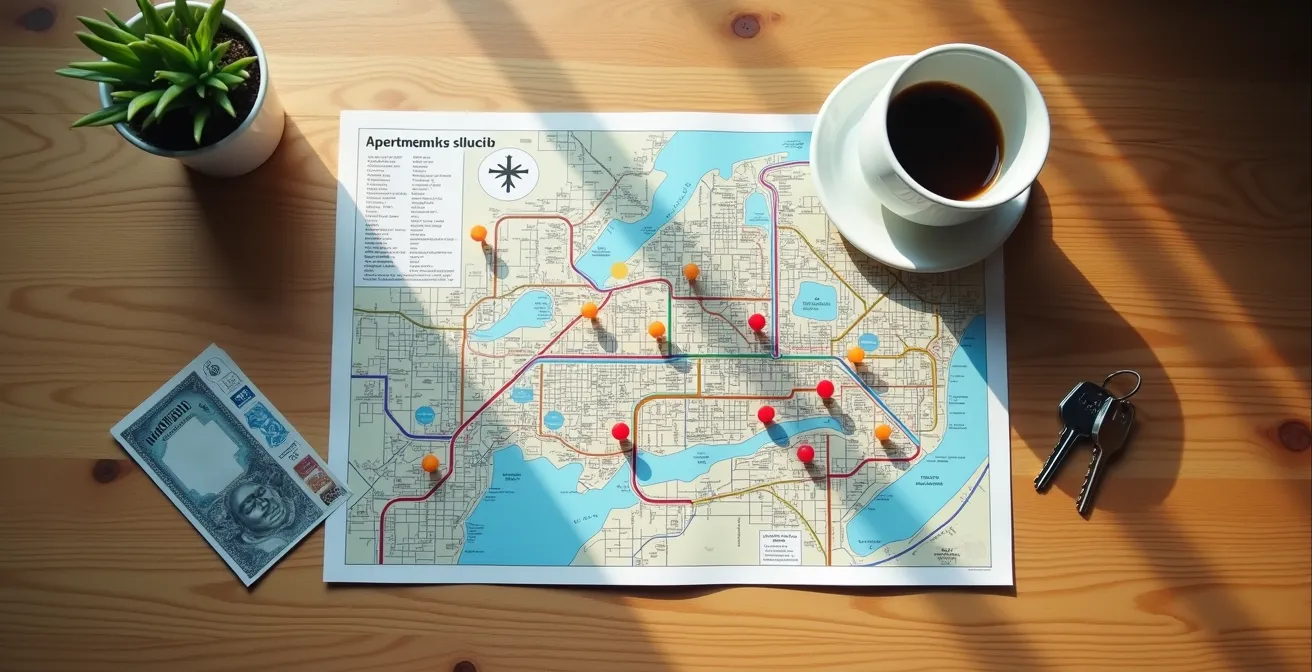Carte stylisée du métro de Montréal avec indicateurs de prix par zone résidentielle