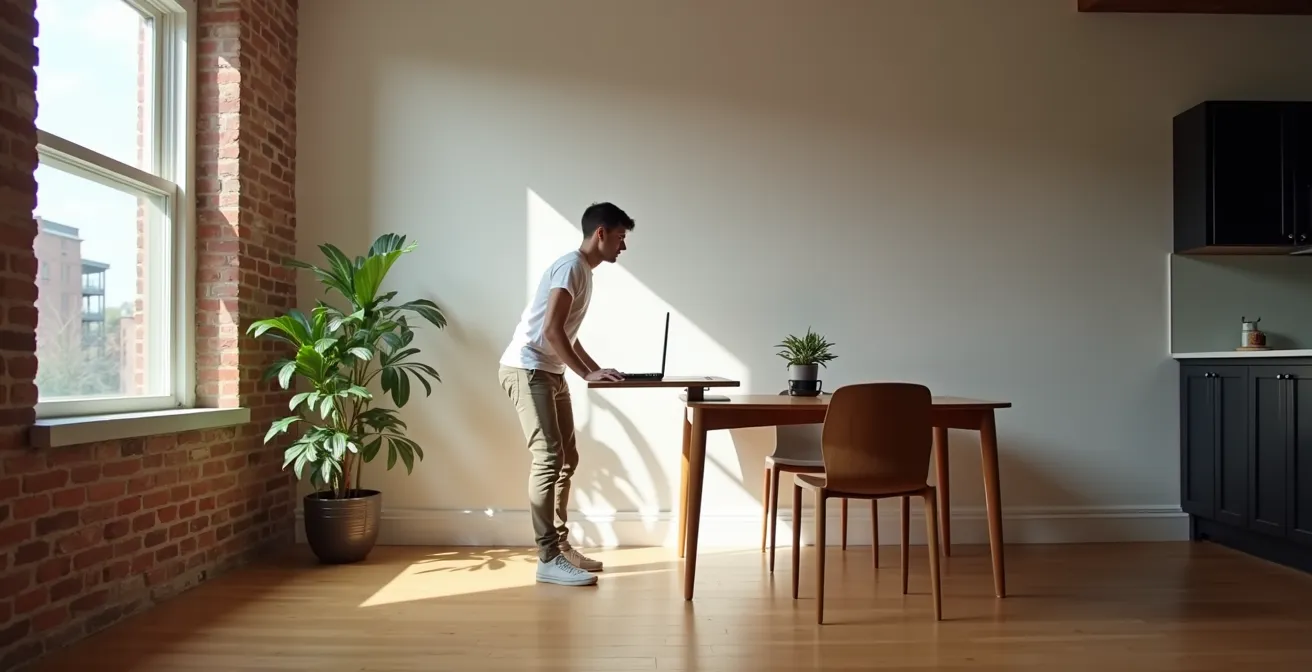 Séquence de transformation d'un meuble multifonction dans un petit appartement