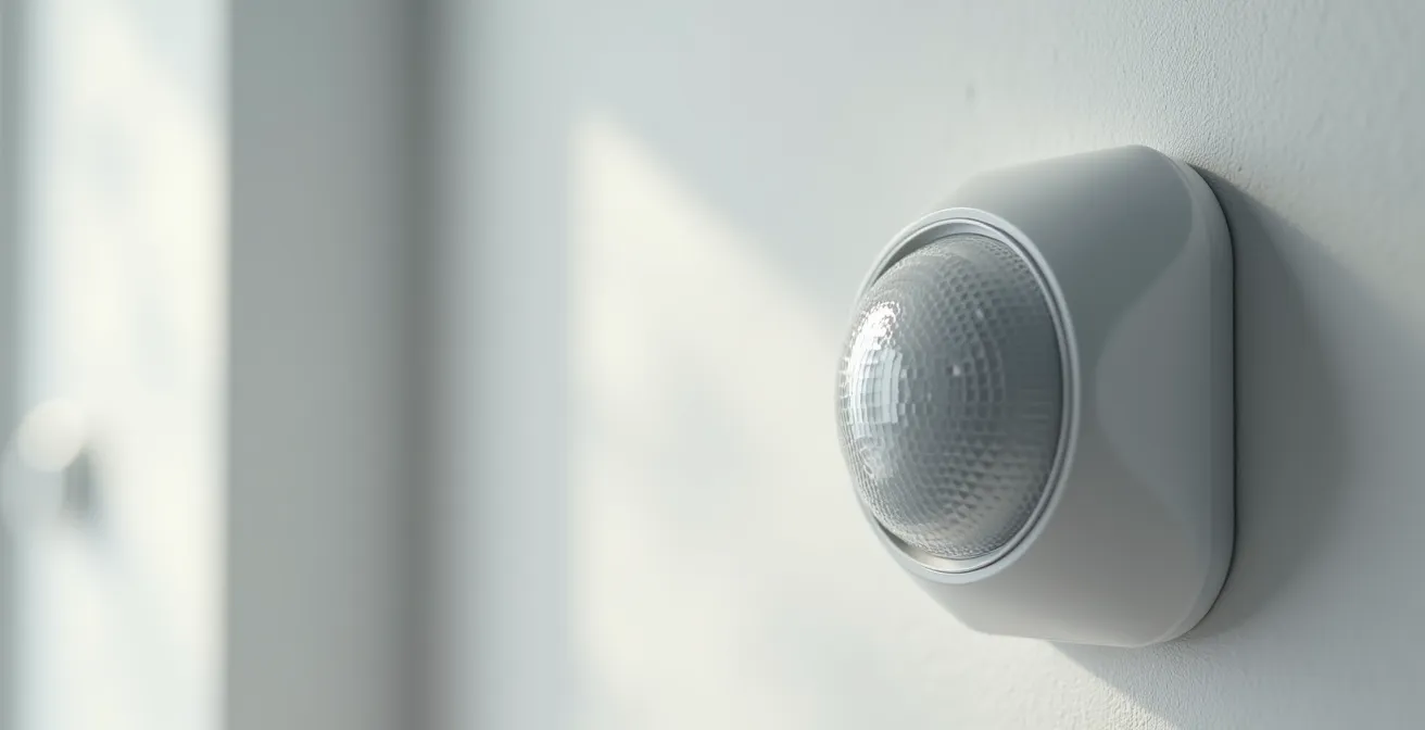 Gros plan sur un détecteur de mouvement intelligent montrant les zones de détection configurables