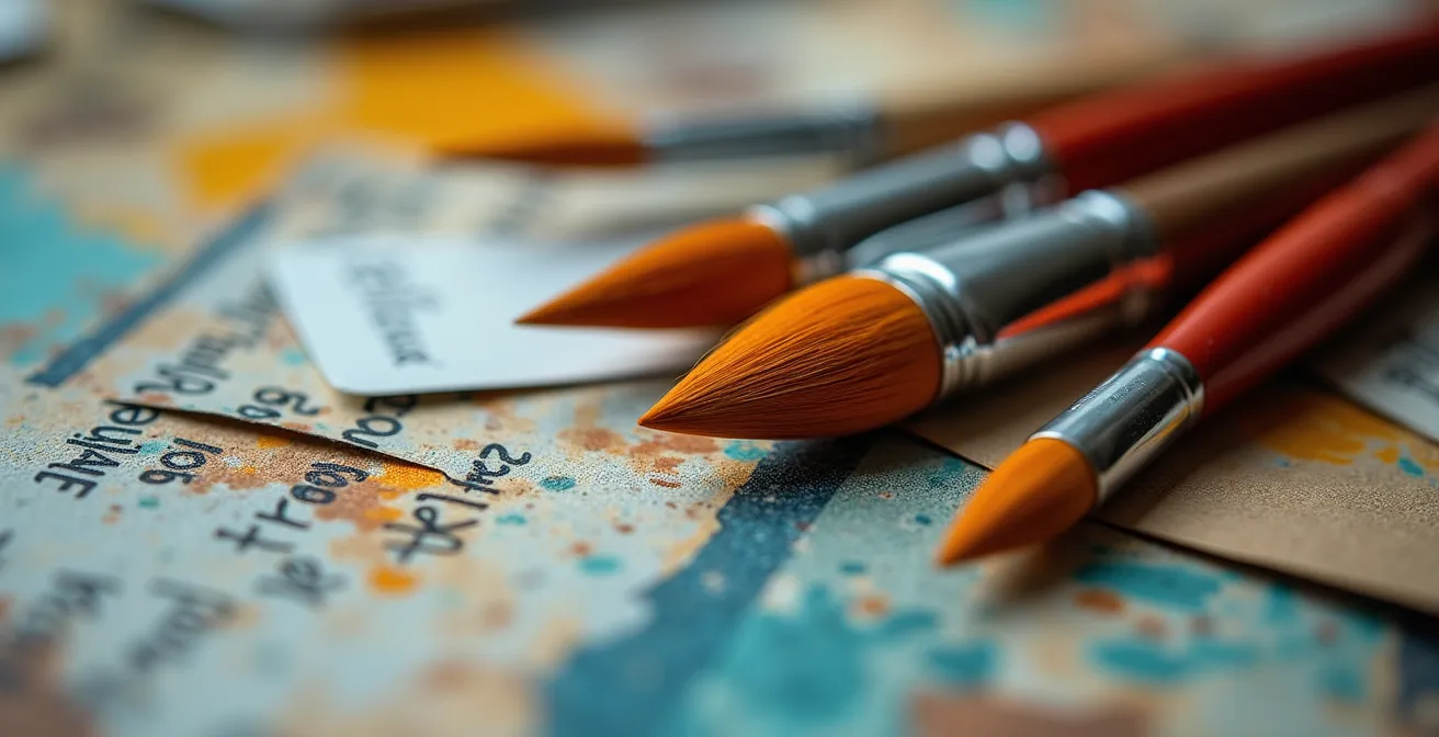 Vue macro détaillée de matériel d'artiste symbolisant les multiples sources de revenus