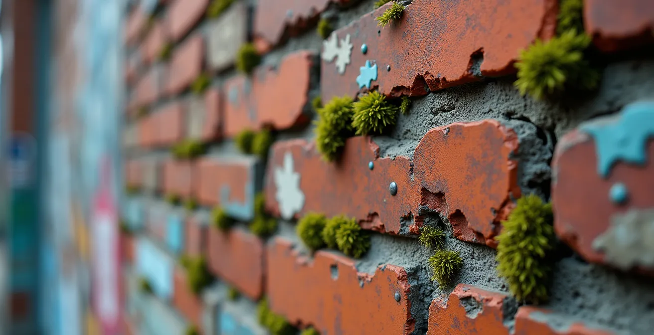 Ruelle colorée de Montréal avec art mural vibrant et végétation urbaine