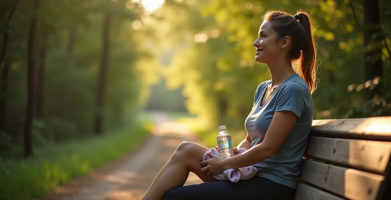 Vue large d'un sentier paisible du Mont Royal avec bancs stratégiques